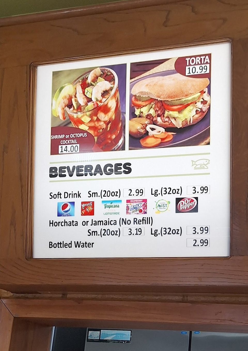 Beverage and plate options on a casual menu.