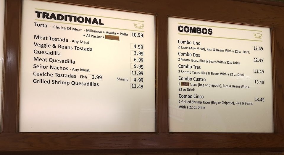 Mexican menu with tortas, nachos, and horchata.